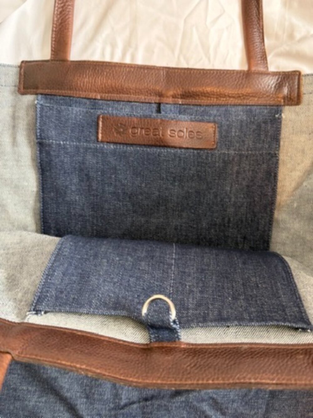 GREAT SOLES Amala Blue Denim Tote Bag XL NWT - Picture 6 of 11